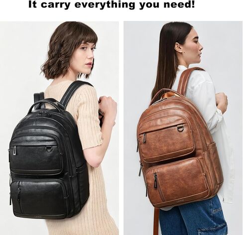 LATMAP Backpack Purse For Women Men Leather 17 16 15.6 Inch Laptop School Travel College Book Bag Work Diaper Nurse Teacher Handbag Large Brown in Kuwait