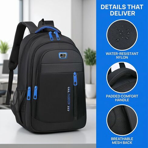 2026 New Model Large Capacity Travel Backpack for Men-Durable Nylon Premium Quality Adjustable Straps Multi-Compartment Casual Computer Business Backpack Blue in Kuwait