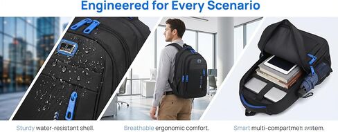 2026 New Model Large Capacity Travel Backpack for Men-Durable Nylon Premium Quality Adjustable Straps Multi-Compartment Casual Computer Business Backpack Blue in Kuwait