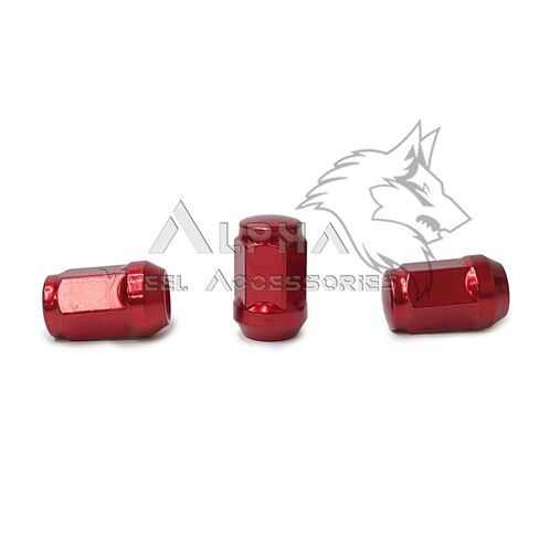 24Pc Red Bulge Acorn Lug Nuts M12x1.5 Tapered Conical Cone Seat 60 Degree in Kuwait