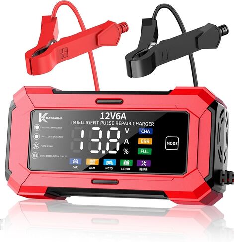Car Battery Charger and Automatic Trickle Charger Battery Maintainer with Intelligent Pulse Repair Digital Display trickle Charger for car Battery 12v 6A for AGM LiFePO4 Motorcycle Batteries in Kuwait