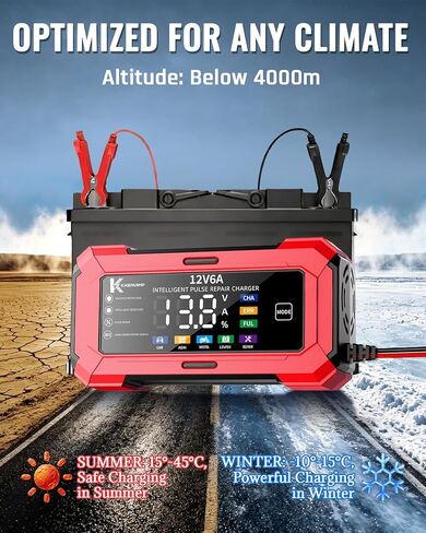 Car Battery Charger and Automatic Trickle Charger Battery Maintainer with Intelligent Pulse Repair Digital Display trickle Charger for car Battery 12v 6A for AGM LiFePO4 Motorcycle Batteries in Kuwait