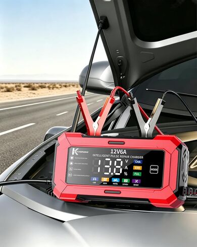 Car Battery Charger and Automatic Trickle Charger Battery Maintainer with Intelligent Pulse Repair Digital Display trickle Charger for car Battery 12v 6A for AGM LiFePO4 Motorcycle Batteries in Kuwait
