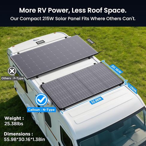 215W Anti-Shading Bifacial Solar Panel,Callsun N-Type 16BB Monocrystalline PV Module, Over 25% High Efficiency,Ideal for 12V System,RV,Marine,Portable Power Station,Off-Grid in Saudi Arabia