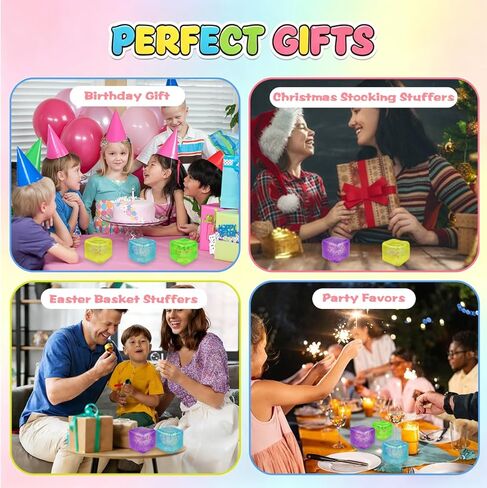 Anditoy 4 Pack Squishy Stress Cube Giant Stress Balls Glitter Squeeze Toy Sensory Fidget Toys for Adults Kids Stress Relief Party Favors Birthday Gifts in Saudi Arabia