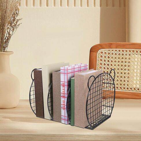 CALLARON Iron Book Holder Desktop Organizer with 3 Compartments, Wear-Resistant Metal File Organizer and Book Rack for Office, Library, and Student Desk Storage in Kuwait
