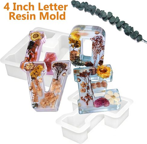4 Inch Large Letter Molds for Resin, 26 Packs Alphabet Silicone Letter Mold A to Z Thick Epoxy Casting Letter Mould for Resin Candle Craft Making in Saudi Arabia