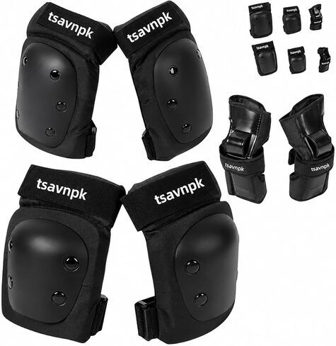 Adult Knee and Elbow Pads Set with Wrist Guards – Skateboarding Protective Gear for Adults,Youth,Kids, Adjustable Protective Pads for Roller Skating, BMX, Cycling (Black) in Saudi Arabia