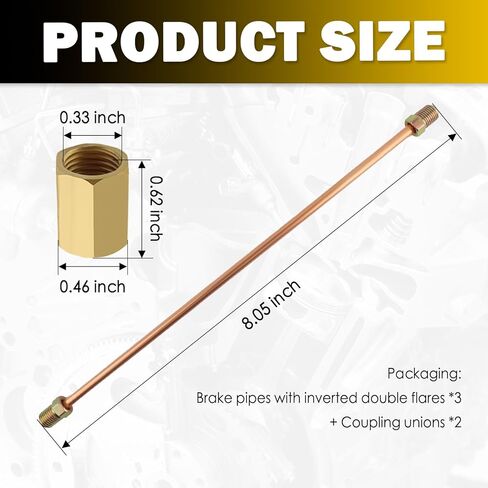 3PCS 3/16 Brake Line,Flexible Rear Brake Line Kit with Inverted Dual Connectors & 2 Brakes Lines Fittings,Universal Nickel Copper Brakes Lines 3/16 Replacement Car Accessories in Kuwait