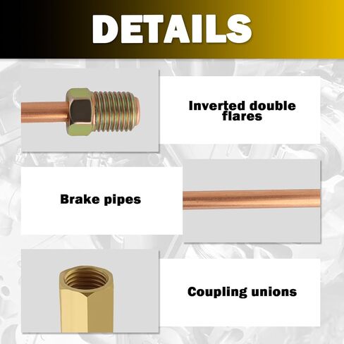 3PCS 3/16 Brake Line,Flexible Rear Brake Line Kit with Inverted Dual Connectors & 2 Brakes Lines Fittings,Universal Nickel Copper Brakes Lines 3/16 Replacement Car Accessories in Kuwait