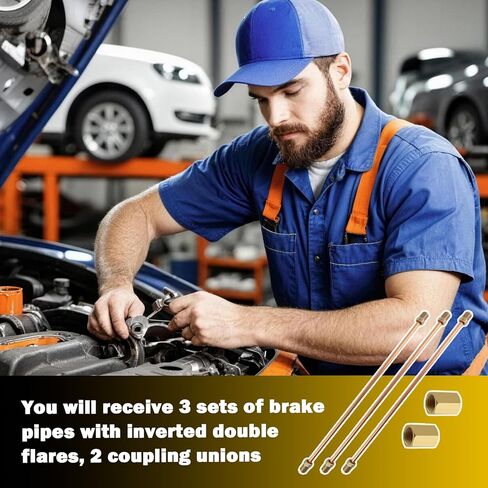 3PCS 3/16 Brake Line,Flexible Rear Brake Line Kit with Inverted Dual Connectors & 2 Brakes Lines Fittings,Universal Nickel Copper Brakes Lines 3/16 Replacement Car Accessories in Kuwait