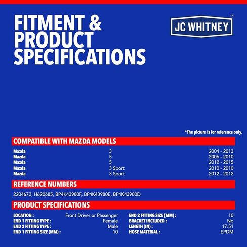 JC Whitney JFBAJCWBHH00351 خرطوم الفرامل الهيدروليكي الأمامي الأيسر أو الأيمن - متوافق مع Mazda 3 2004-2013، 5 2006-2010&2012-2015، 3 Sport 2010&2012 in Kuwait
