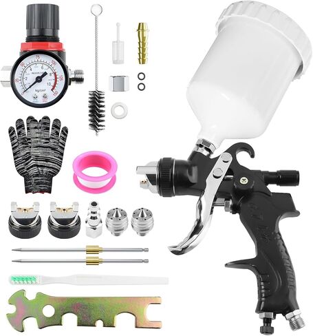 HVLP Spray Paint Gun kit with 1.4/1.7/2.0mm Nozzles, Paint Guns Automotive with Gauge & 600ml Capacity Cup, Easy to Use for Painting Cars, Furniture, DIY Painting Primer, Clear Coat in Saudi Arabia