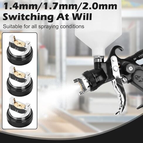 HVLP Spray Paint Gun kit with 1.4/1.7/2.0mm Nozzles, Paint Guns Automotive with Gauge & 600ml Capacity Cup, Easy to Use for Painting Cars, Furniture, DIY Painting Primer, Clear Coat in Saudi Arabia