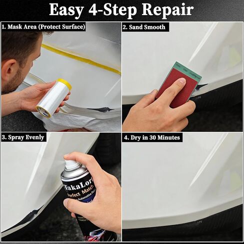 NH578 Taffeta White Automotive Spray Paint for Honda, Color Exact Match Touch Up Spray Paint for Cars Scratch Repair, Includes Masking Film, Tape & Sandpaper, 8 fl oz in Kuwait