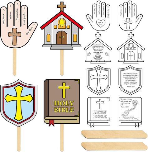 24 Sets Sunday School Crafts for Kids DIY Bible Coloring Paper Handprint Fan Craft Christian Color Your Own Prayer for VBS Church Home Party Classroom Activities in Saudi Arabia