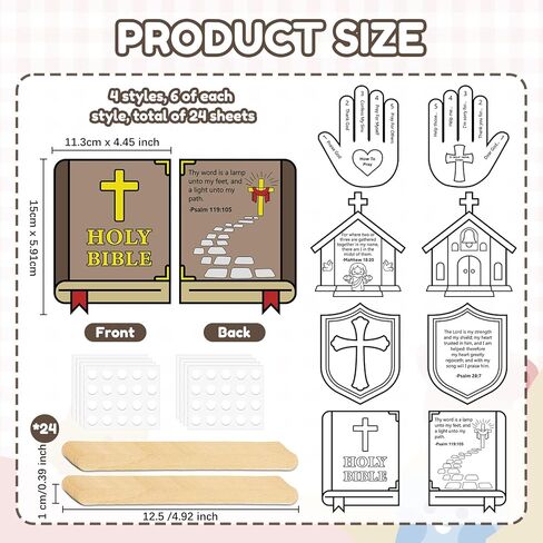 24 Sets Sunday School Crafts for Kids DIY Bible Coloring Paper Handprint Fan Craft Christian Color Your Own Prayer for VBS Church Home Party Classroom Activities in Saudi Arabia