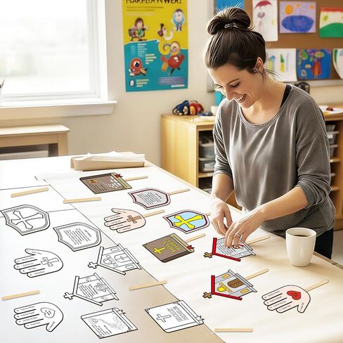 24 Sets Sunday School Crafts for Kids DIY Bible Coloring Paper Handprint Fan Craft Christian Color Your Own Prayer for VBS Church Home Party Classroom Activities in Saudi Arabia