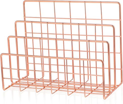 VILLCASE Rose Gold Desktop Mail Organizer, 3 Slot Metal Storage Rack for Letters, Magazines, and Files, Stylish Book Holder in Kuwait