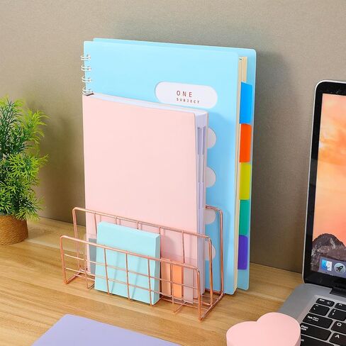 VILLCASE Rose Gold Desktop Mail Organizer, 3 Slot Metal Storage Rack for Letters, Magazines, and Files, Stylish Book Holder in Kuwait
