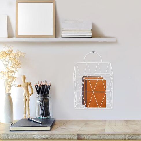 TEHAUX Wall Mounted Iron Book Rack White Single Layer Wear-Resistant Home Wall Rack Decorative Book Organizer for Bedroom and Office in Kuwait