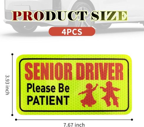 4PCS Senior Driver Car Magnet,Reflective Senior Driver Magnetic Bumper Stickers for Reminding Please Be Patient,Strong Magnetic Car Stickers and Decals as Old Person Gifts in Saudi Arabia