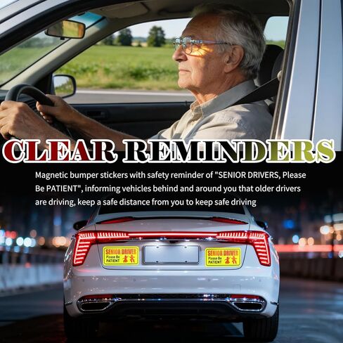 4PCS Senior Driver Car Magnet,Reflective Senior Driver Magnetic Bumper Stickers for Reminding Please Be Patient,Strong Magnetic Car Stickers and Decals as Old Person Gifts in Saudi Arabia