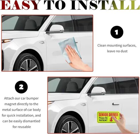 4PCS Senior Driver Car Magnet,Reflective Senior Driver Magnetic Bumper Stickers for Reminding Please Be Patient,Strong Magnetic Car Stickers and Decals as Old Person Gifts in Saudi Arabia