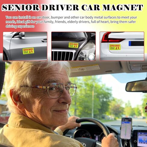 4PCS Senior Driver Car Magnet,Reflective Senior Driver Magnetic Bumper Stickers for Reminding Please Be Patient,Strong Magnetic Car Stickers and Decals as Old Person Gifts in Saudi Arabia
