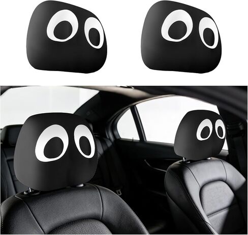 2PCS Cartoon Big Eyes Headrest Covers for Cars,Funny Car Headrest Cover for Protecting Original Headrests,Elastic Head Rest Cover for Car as Cars Decorations Interior in Kuwait
