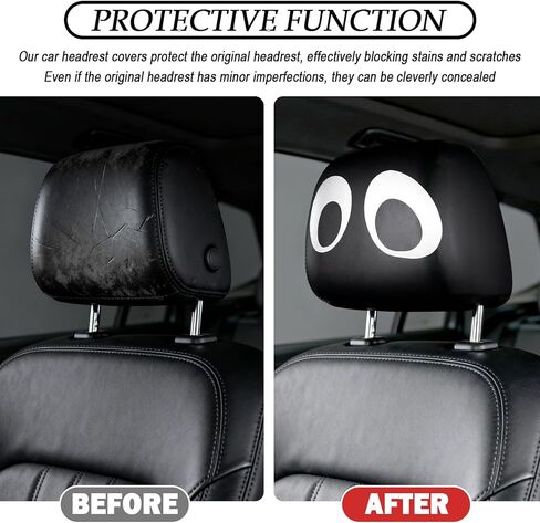2PCS Cartoon Big Eyes Headrest Covers for Cars,Funny Car Headrest Cover for Protecting Original Headrests,Elastic Head Rest Cover for Car as Cars Decorations Interior in Kuwait