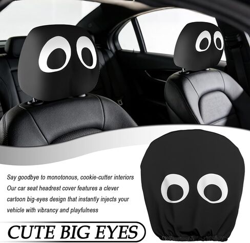 2PCS Cartoon Big Eyes Headrest Covers for Cars,Funny Car Headrest Cover for Protecting Original Headrests,Elastic Head Rest Cover for Car as Cars Decorations Interior in Kuwait