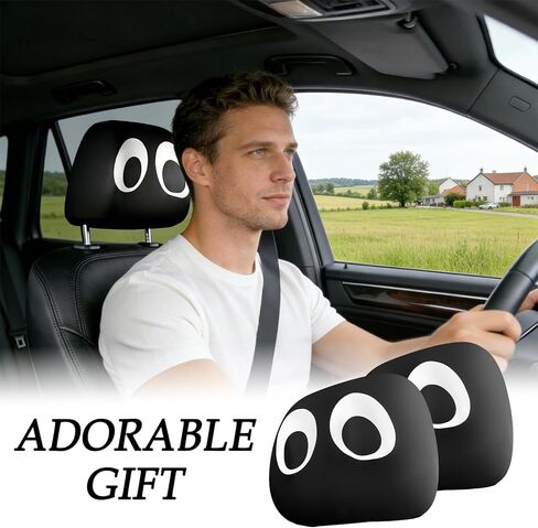2PCS Cartoon Big Eyes Headrest Covers for Cars,Funny Car Headrest Cover for Protecting Original Headrests,Elastic Head Rest Cover for Car as Cars Decorations Interior in Kuwait