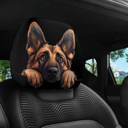 2pcs Border Collie Sheepdog Print Car Headrest Covers - Working Dog Design Seat Protectors with Universal Elastic Fit - Washable Auto Accessories for Urban Commuting All-Season Use in Kuwait