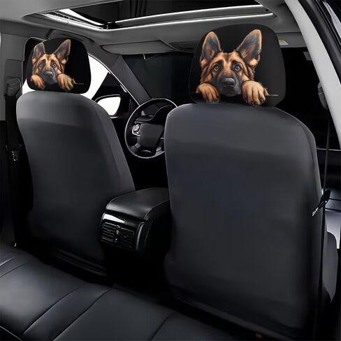 2pcs Border Collie Sheepdog Print Car Headrest Covers - Working Dog Design Seat Protectors with Universal Elastic Fit - Washable Auto Accessories for Urban Commuting All-Season Use in Kuwait