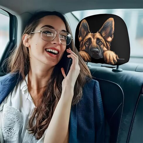 2pcs Border Collie Sheepdog Print Car Headrest Covers - Working Dog Design Seat Protectors with Universal Elastic Fit - Washable Auto Accessories for Urban Commuting All-Season Use in Kuwait