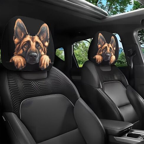 2pcs Border Collie Sheepdog Print Car Headrest Covers - Working Dog Design Seat Protectors with Universal Elastic Fit - Washable Auto Accessories for Urban Commuting All-Season Use in Kuwait