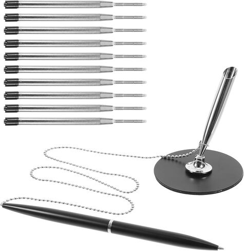 jojofuny Rotating Desktop Pen with Chain and 10 Refill Ink Cartridges Metal Counter Signature Writing Pen for Office and Bank Use Random Color in Kuwait