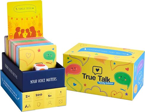 لعبة بطاقة المحادثة True Talk Family Edition، 200 بطاقة محادثة للأطفال والعائلات، لعبة عائلية مجانية للشاشة لتناول العشاء، وليلة الألعاب، والرحلات البرية والعطلات in Kuwait