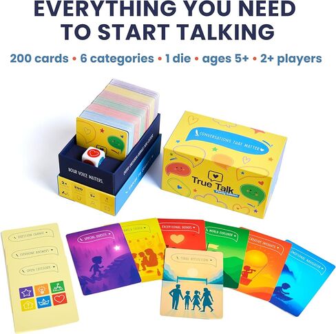 لعبة بطاقة المحادثة True Talk Family Edition، 200 بطاقة محادثة للأطفال والعائلات، لعبة عائلية مجانية للشاشة لتناول العشاء، وليلة الألعاب، والرحلات البرية والعطلات in Kuwait