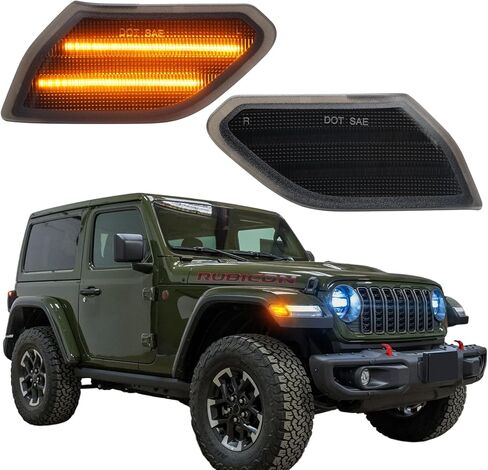 مصباح إشارة جانبي للحاجز الأمامي كهرماني LED متوافق مع 2018-2025 Wrangler JL 2020-2025 Gladiator JT مصباح إشارة الانعطاف قطعتان من عدسات الدخان in Kuwait