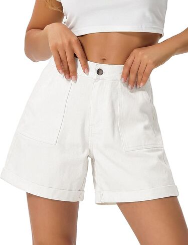 roswear Women's Jean Shorts Stretch Baggy with Cuffed Hem Large Pockets in Saudi Arabia