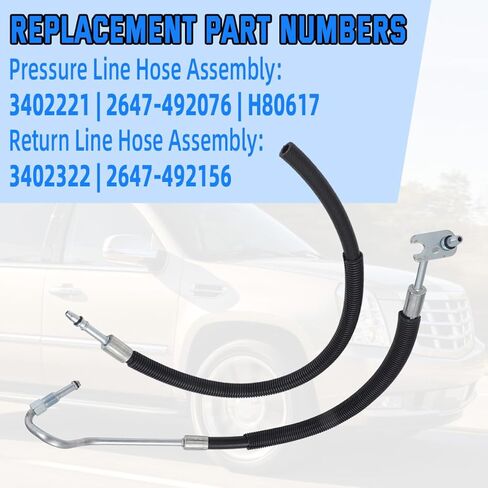 Power Steering Pressure & Return Hoses for Cadillac Escalade 2007-2011|for Chevrolet Avalanche 2007-2012|for GMC Sierra 1500 2007-2012|for GMC Yukon 2007-2011 - Replaces 3402221 3402322, H80617 in Kuwait