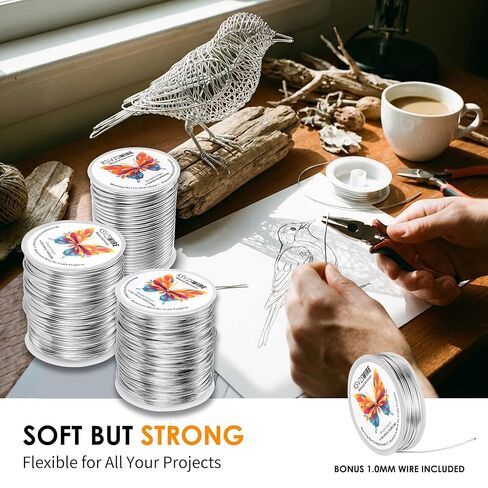 Aluminum Craft Wire 16 Gauge(1.5 mm)–164 FT(50 M)+18 Gauge (1.0 mm) 32.8FT (10 M) KSVZS Anodized Aluminum Wire,Flexible Metal Wire for Crafts,Sculpting,Jewelry Making,Armature and DIY Crafts(Silver) in Saudi Arabia