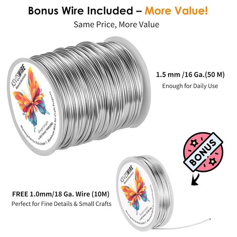 Aluminum Craft Wire 16 Gauge(1.5 mm)–164 FT(50 M)+18 Gauge (1.0 mm) 32.8FT (10 M) KSVZS Anodized Aluminum Wire,Flexible Metal Wire for Crafts,Sculpting,Jewelry Making,Armature and DIY Crafts(Silver) in Saudi Arabia