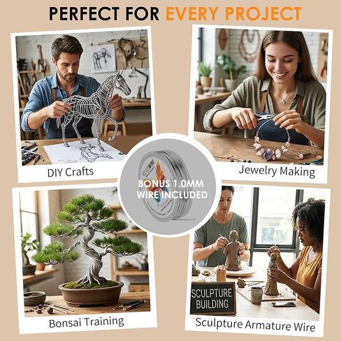 Aluminum Craft Wire 16 Gauge(1.5 mm)–164 FT(50 M)+18 Gauge (1.0 mm) 32.8FT (10 M) KSVZS Anodized Aluminum Wire,Flexible Metal Wire for Crafts,Sculpting,Jewelry Making,Armature and DIY Crafts(Silver) in Saudi Arabia