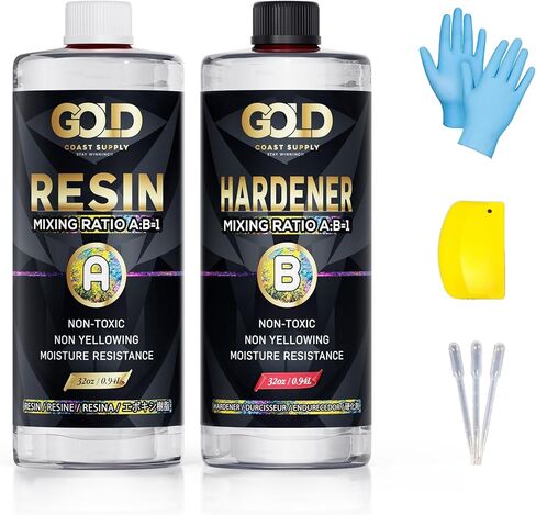 Epoxy Resin 64 oz for Arts, Crafts, Casting Coating - Crystal Clear, Self-Leveling, Non-Toxic, No BPA (32 oz Resin + 32 oz Hardener) (1.88L) in Saudi Arabia