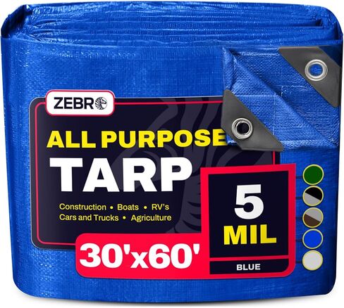10' x 12' Blue Tarp with Grommets Reinforced - 5 Mil Thick - Durable UV Resistant Plastic Tarps Waterproof - Large Tarpaulin Cover for Outdoor Camping Over/Under Tent Tarp RV Roof Rain - Zebro in Saudi Arabia