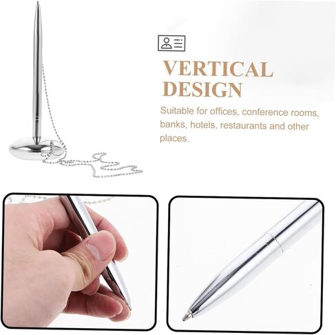 INOOMP Countertop Ballpoint Pen with Stand Silver Metal Office Desk Fixed Signature Writing Pen for Bank and Business Use in Kuwait