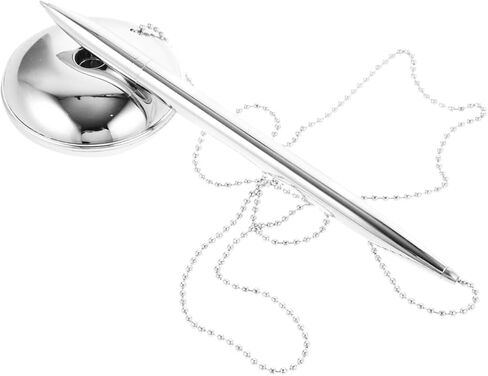 INOOMP Countertop Ballpoint Pen with Stand Silver Metal Office Desk Fixed Signature Writing Pen for Bank and Business Use in Kuwait